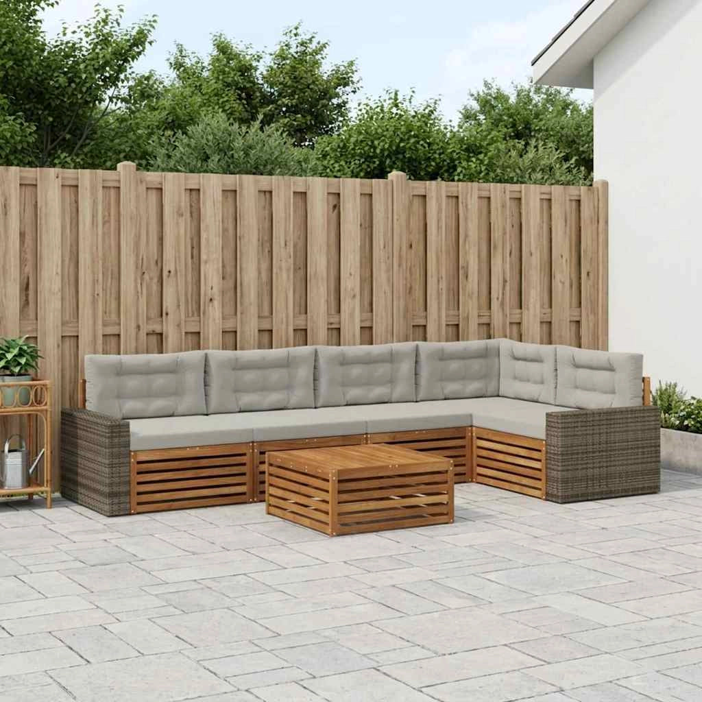 Set di divani da esterno 6 pz Naturale e Grigio Chiaro 3383399