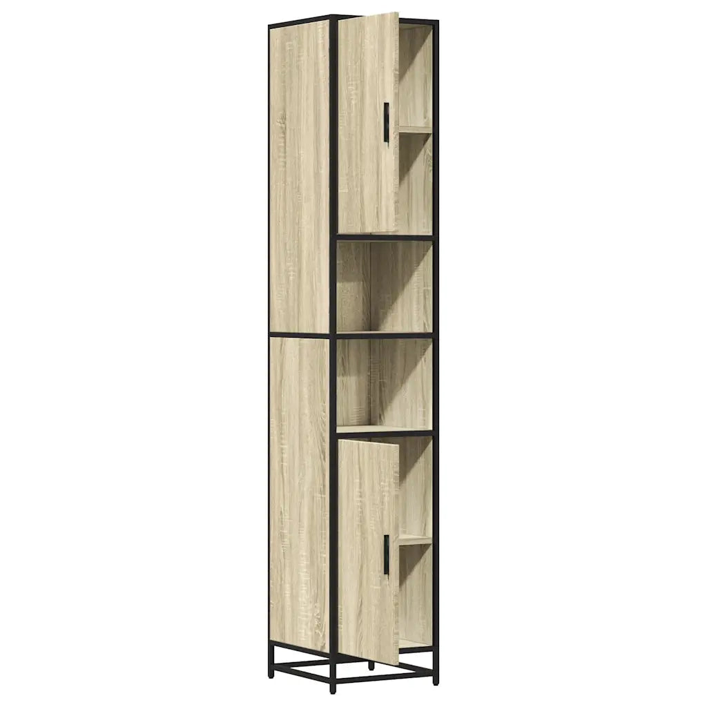 Mobile da Bagno | Armadio da bagno Sonoma 35x37,5x188,5 cm in Truciolato e Metallo