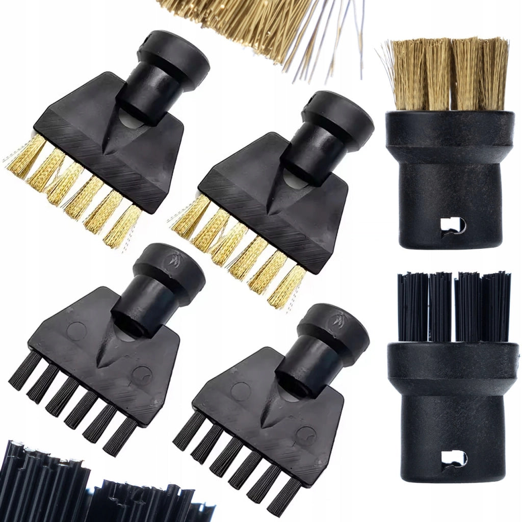 Set di Spazzole per Pulitore a Vapore compatibile con Kärcher SC1–SC5 – 2 Rotonde + 4 Piatte, Setole Ottone e Sintetiche