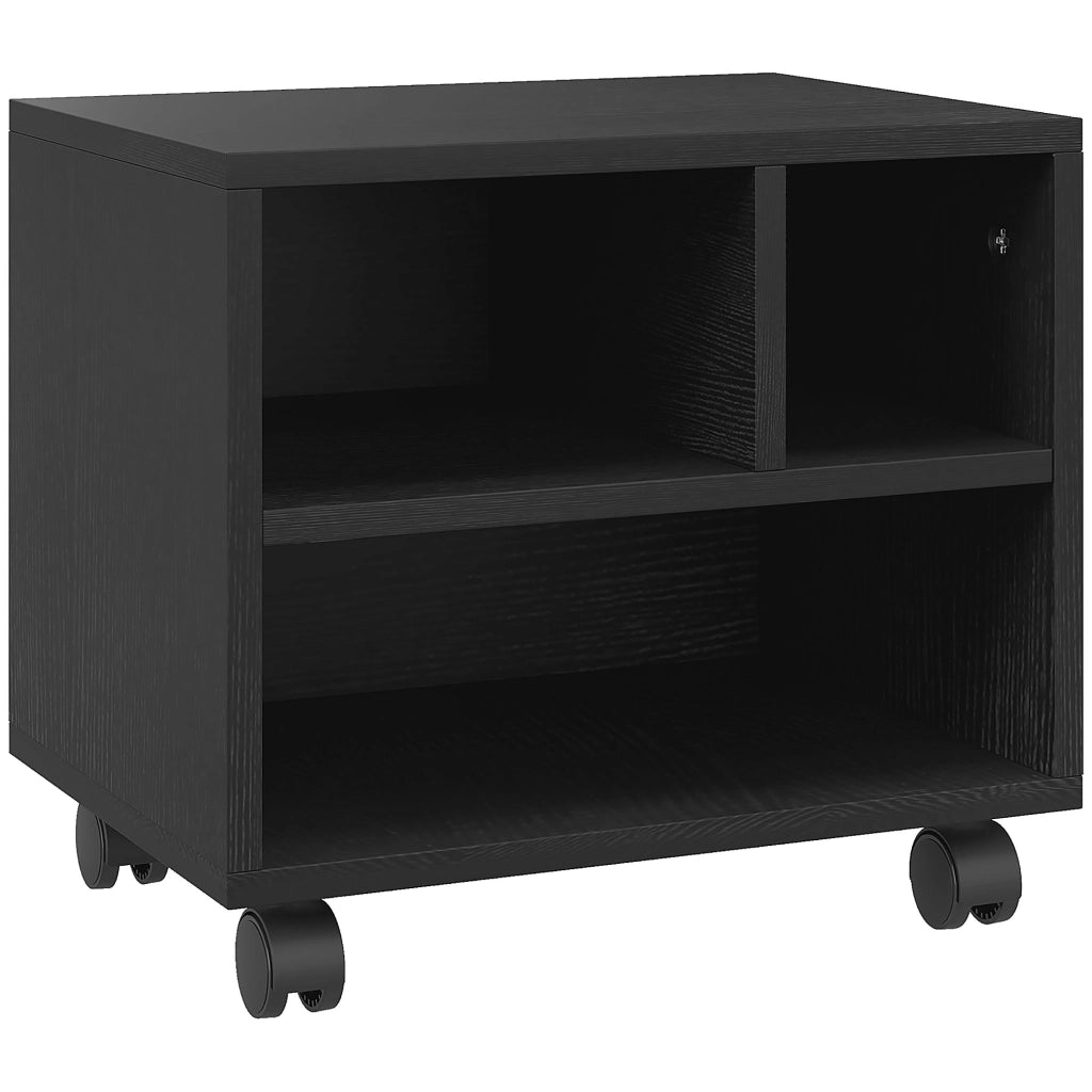 Mobile Porta Stampante a 2 Livelli con 3 Scomparti e Ruote per Ufficio e Studio, 40x30x36cm, Nero