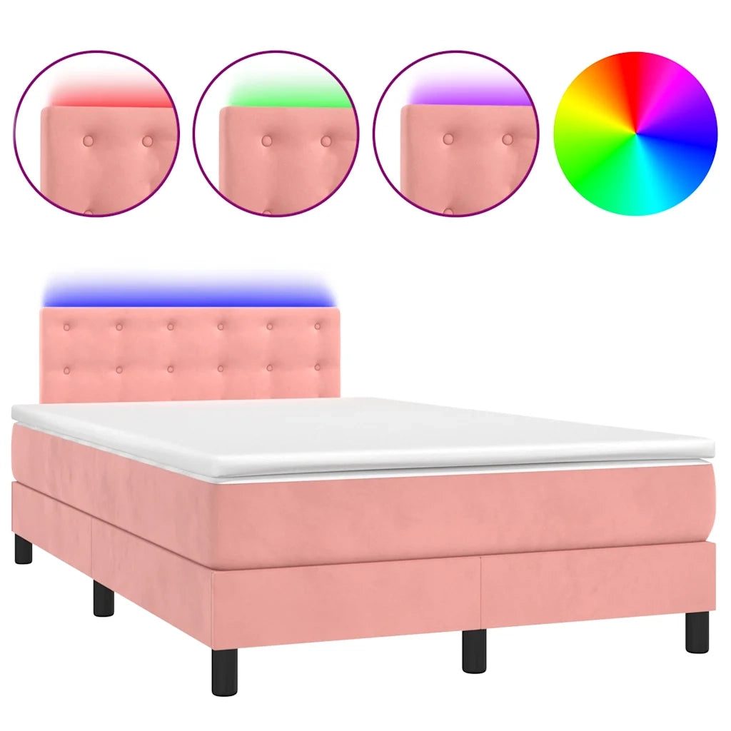 Letto a Molle con Materasso e LED Rosa 120x190 cm in Vellutocod mxl 91851