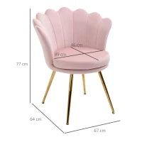 Poltrona da Salotto a Conchiglia Stile Vintage in Velluto con Gambe Dorate Rosa