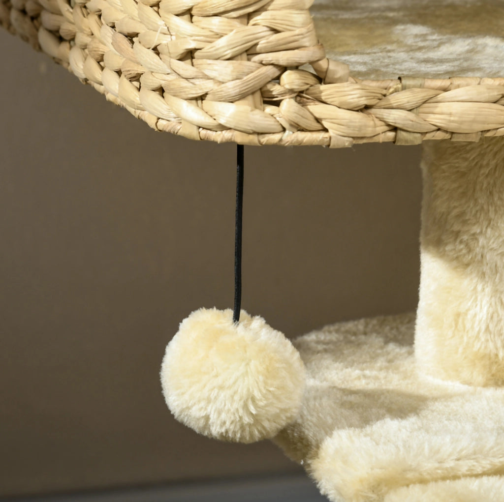 Tiragraffi per gatti beige 98 cm con cuccia, rampa e sisal
