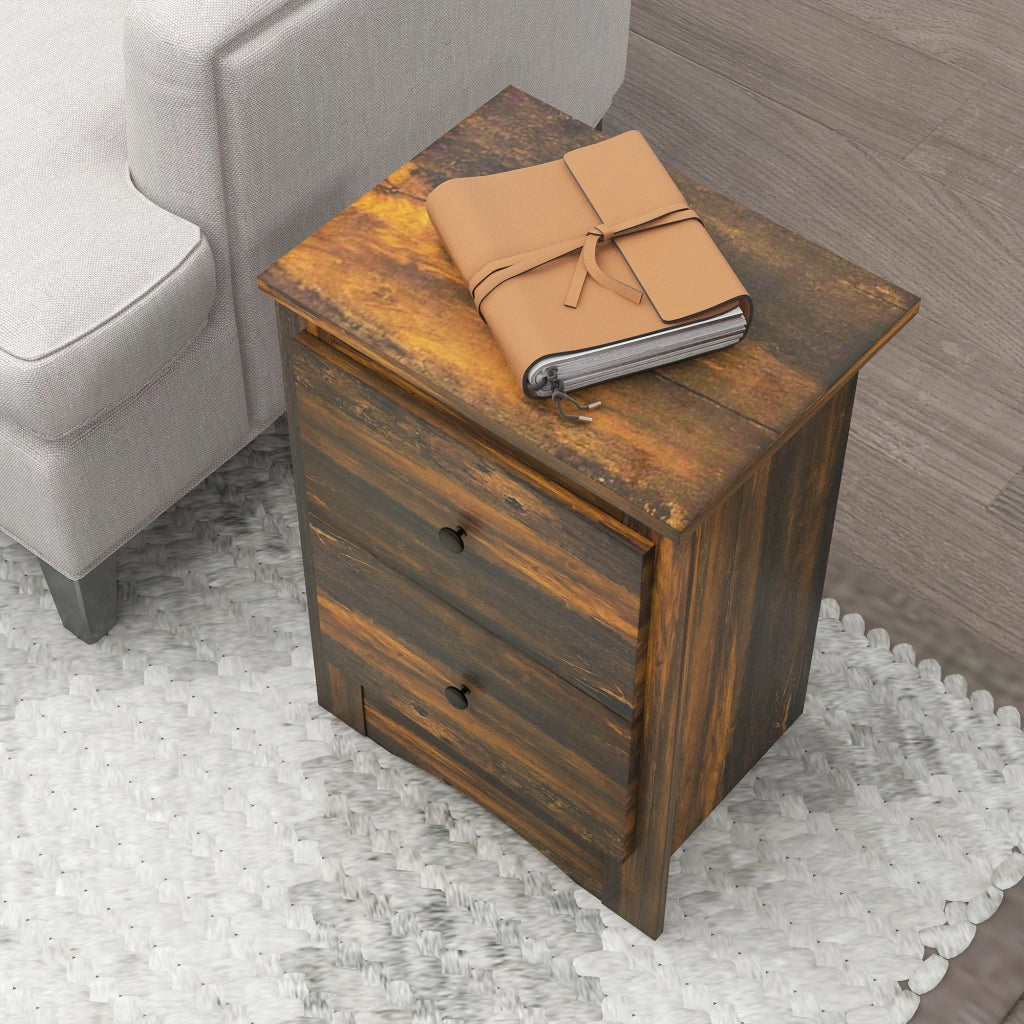 Comodino Rustico con 2 Cassetti ¨C Zephmum ¨C Legno Massello 40x30x56 cm Marrone
