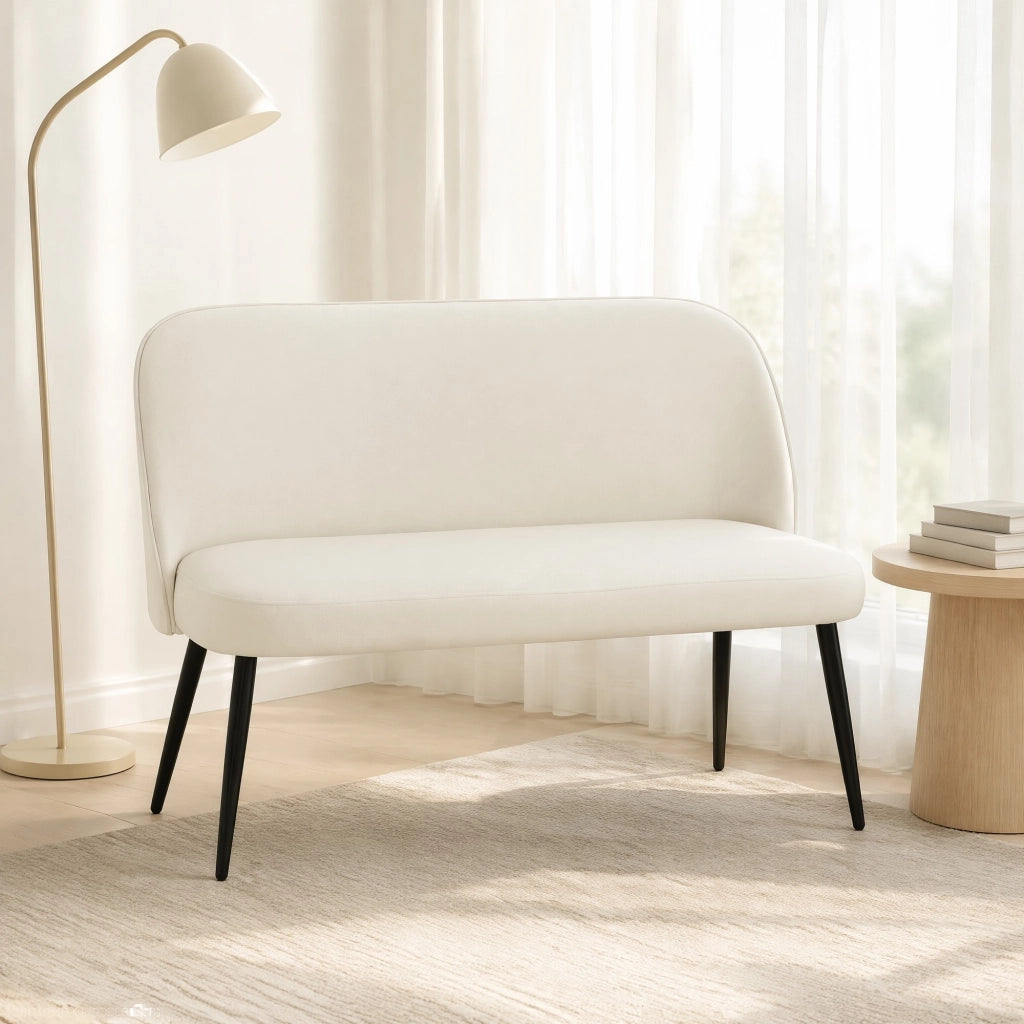 Divano dritto a 2 posti con schienale curvo; schiuma ad alta elasticitÃ  e piedini regolabili; metallo; beige 127 Ã— 63 Ã— 84;5 cm