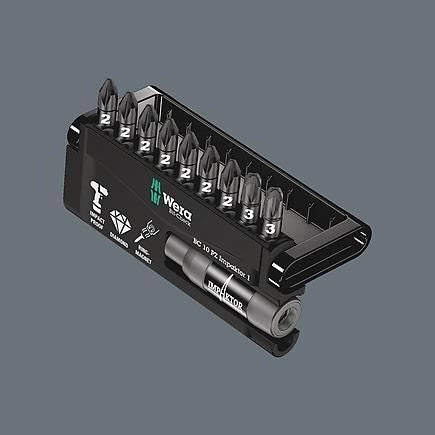 Wera 05057684001 Bit-Check 10 PZ Impaktor 1 Set di 10 Punte per Avvitatori a Percussione con Tecnologia Impaktor Rivestimento Diamantato Lunghezza 25 mm colore Grigio