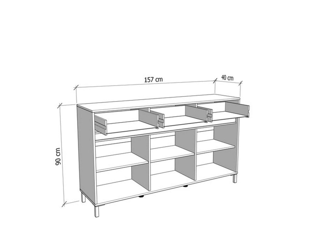 Madia Giarre, Credenza 3 Cassetti, 157x40x90h cm Marrone Rovere Nodi