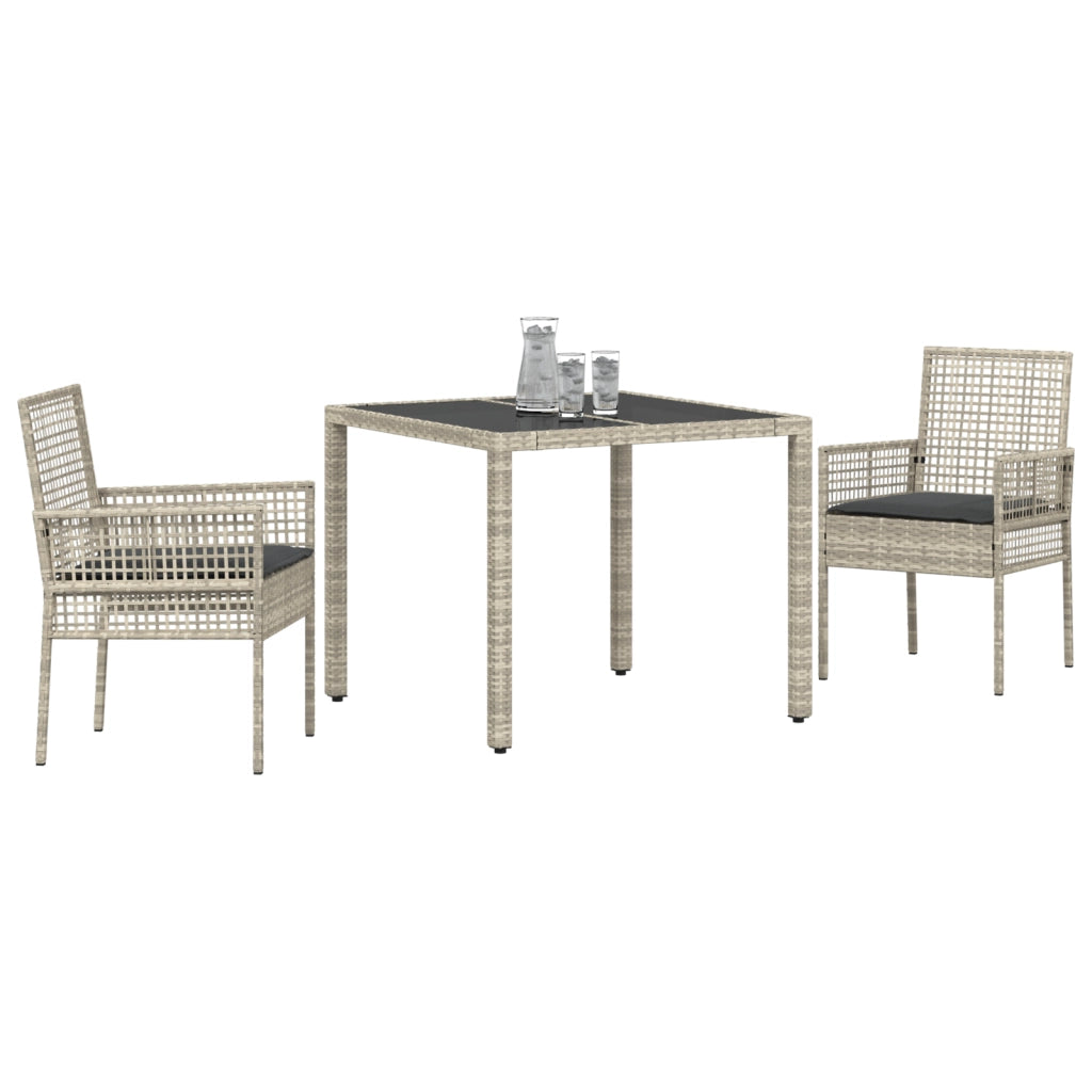 Set da Pranzo da Giardino 3 Pezzi con Cuscini Grigio Chiaro in Polyrattan