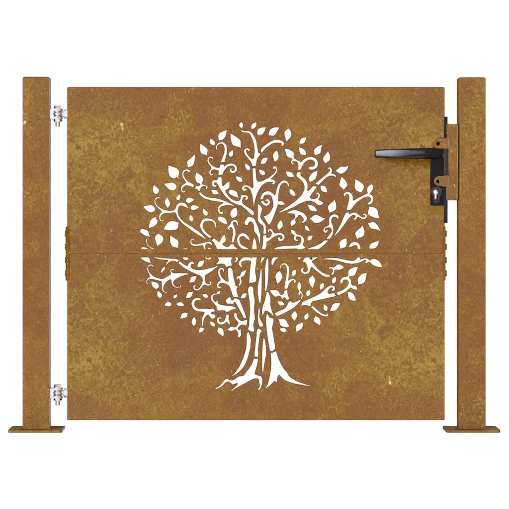 Cancello da Giardino 105x105 cm in Acciaio Corten Design Albero