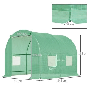 Serra a tunnel con finestre, struttura in acciaio, verde, 245 x 200 x 198 cm