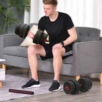 Set 2 Manubri Antiscivolo con 16 Dischi Pesi da 30 kg  totali e Connettore, in Acciaio, HDPE e Sabbia, Nero