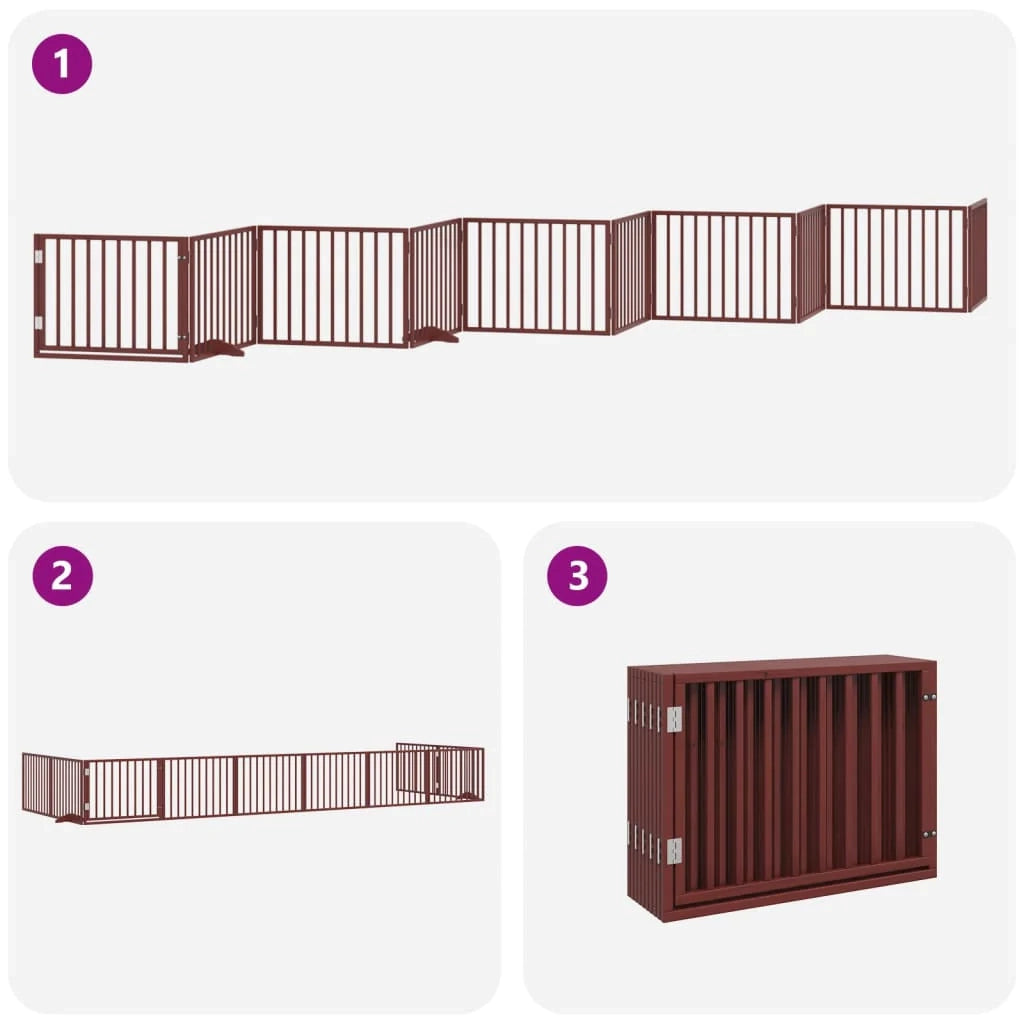 Cancelletto di sicurezza per animali domestici porta pieghevole 10 pannelli legno di pioppo marrone 02_0023102
