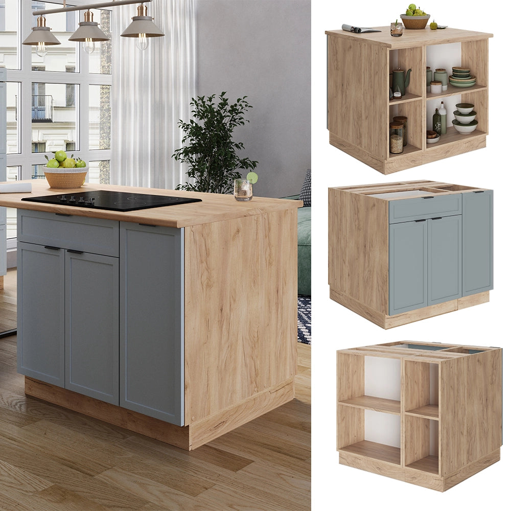 Isola cucina Fame-Line Blu-grigio chiaro/Rovere dorato 90 cm con cassetto, senza piano di lavoro Vicco