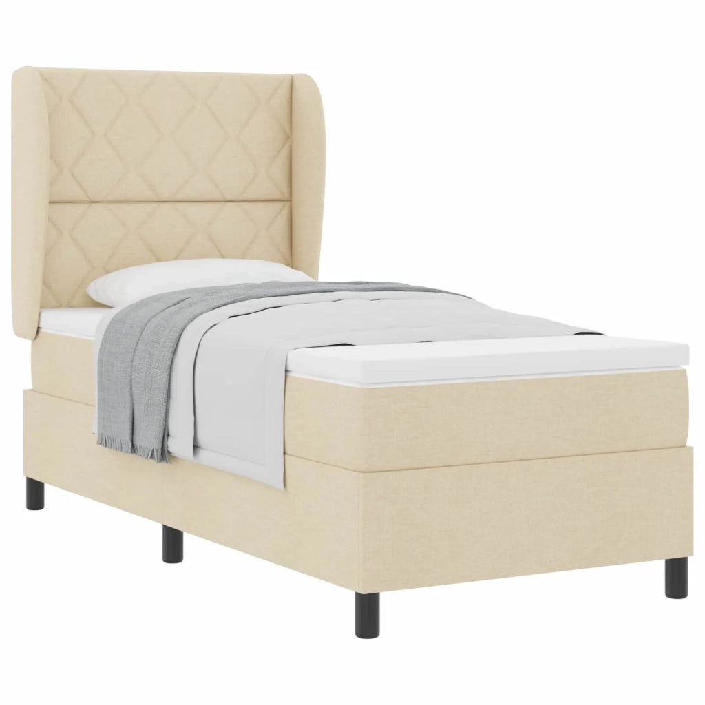 Letto a molle con testiera Crema 90 x 190 cm Tessuto 3340604