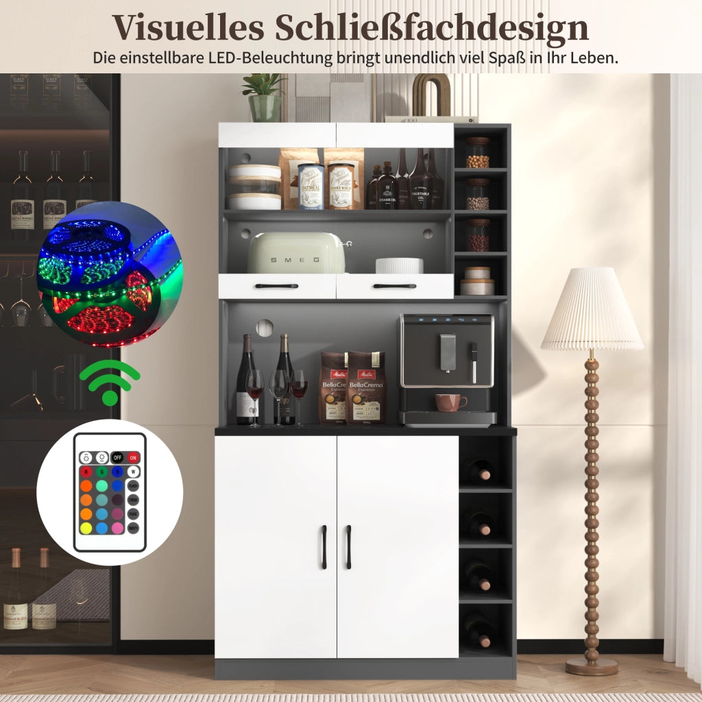 Credenza alta da cucina con 2 ante; 5 vani e ripiani laterali regolabili con LED; in MDF; 100x47x187 cm