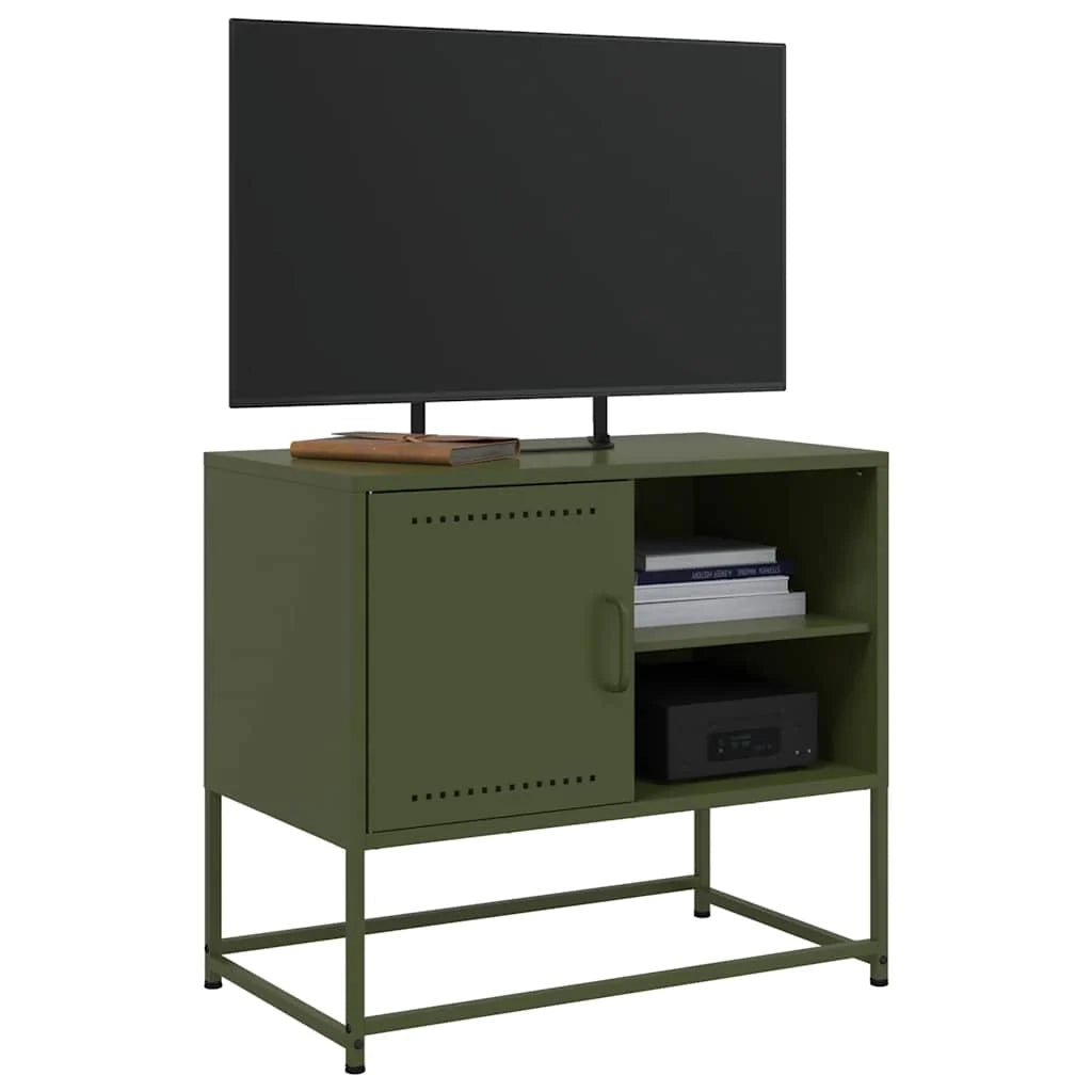 Mobile TV multimediale mensola TV credenza TV sala da pranzo soggiorno camera da letto verde oliva 68 x 39 x 60,5 cm acciaio verde 02_0028271