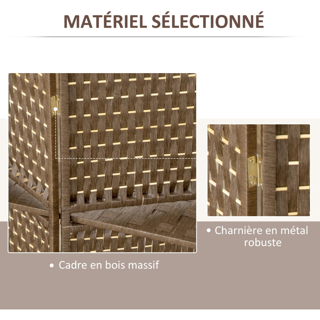 Paravento 4 Pannelli con Ripiani ¨C zephmum ¨C Legno Pino Effetto Intrecciato Marrone 181x180 cm