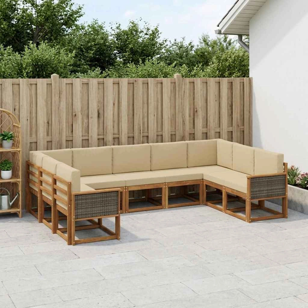 Set di divani da esterno 9 pz Naturale e Beige 3385529