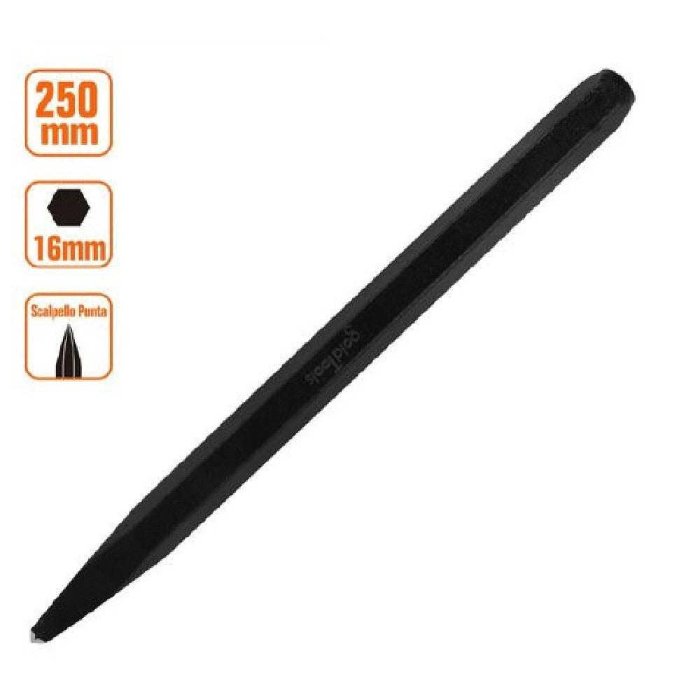 Trade Shop - Scalpello A Punta Attacco Esagonale In Acciaio 250x16mm Utilizzo Su Pietra 57020 -