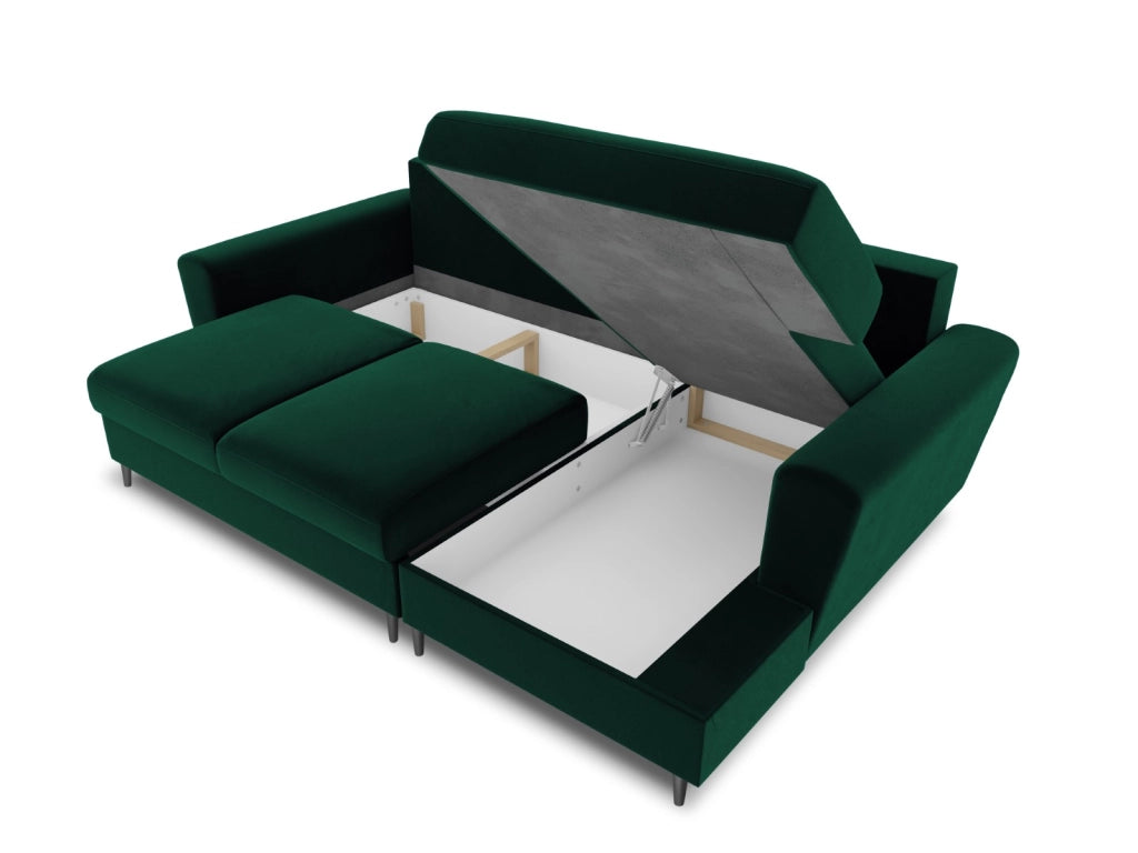 Cosmopolitan Design - Divano convertibile angolare destro con contenitore "Kyoto" 4 posti in velluto verde bottiglia 