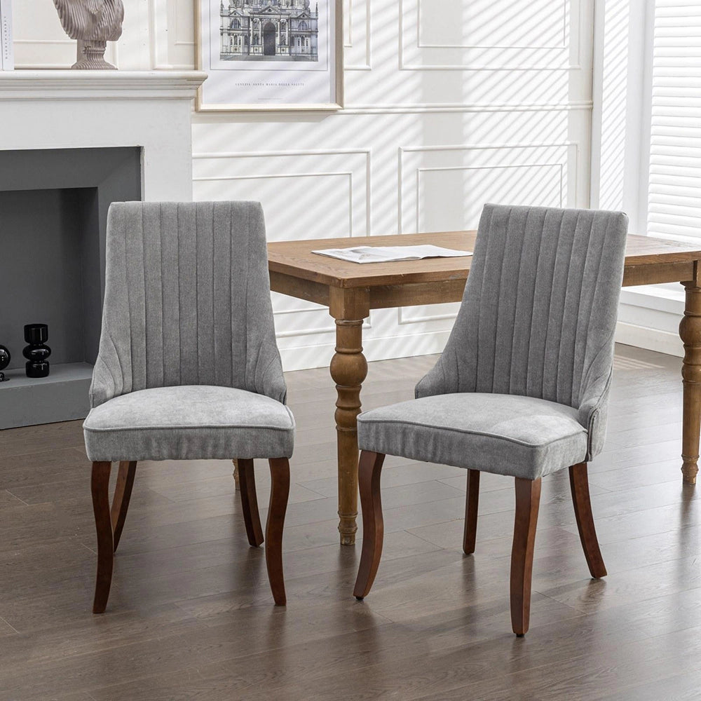 Set 2 sedie Channel - Xylo - tessuto floqué grigio gambe legno curvate