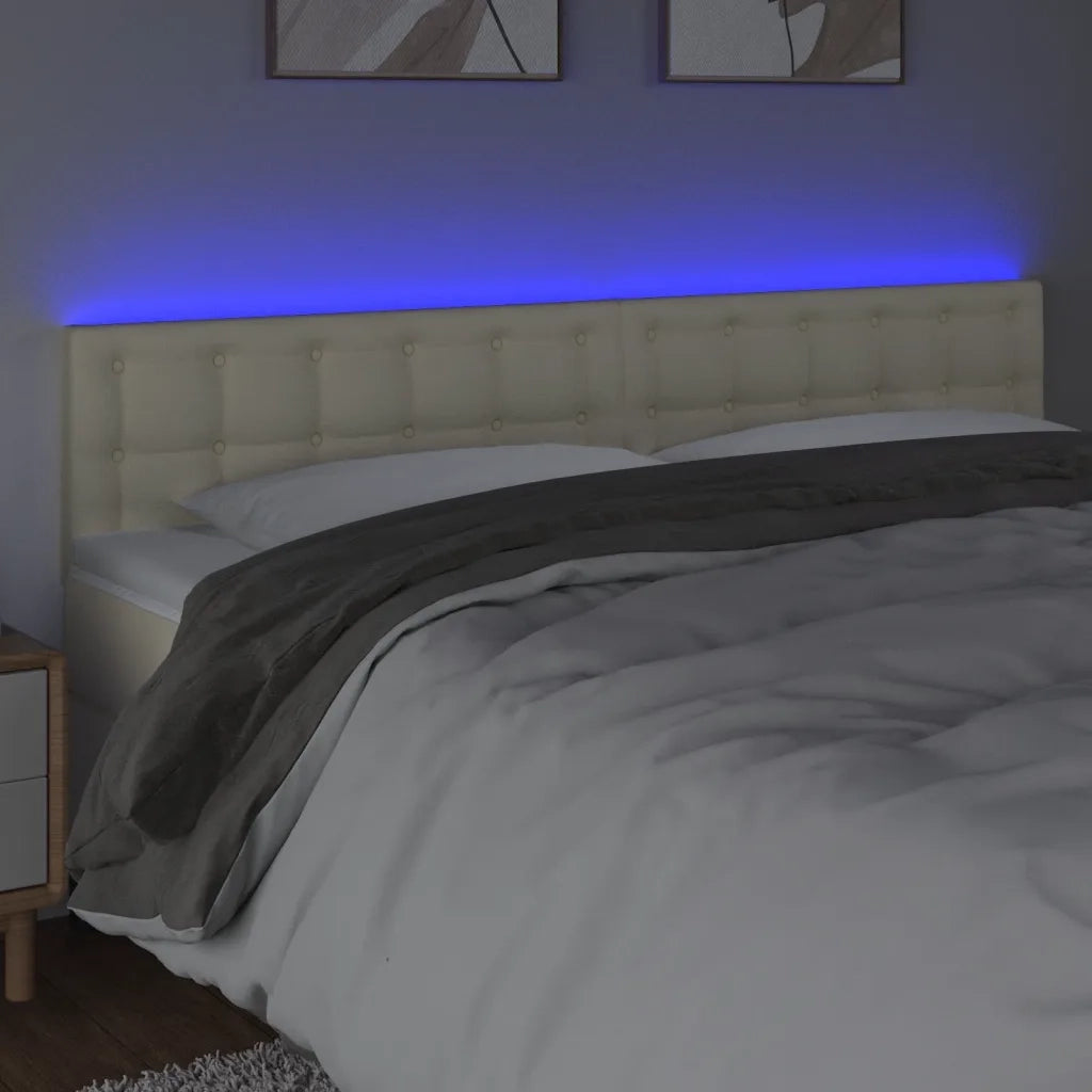 Testiera | Testata Crema a LED 180x5x78/88 cm in Similpelle
