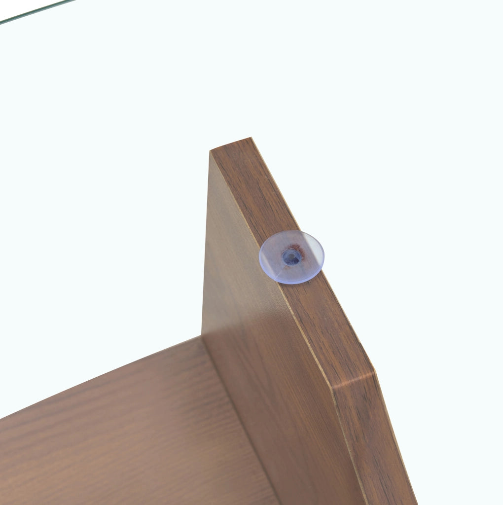 Tavolino da caffè ovale in vetro di sicurezza e MDF color noce con ripiano