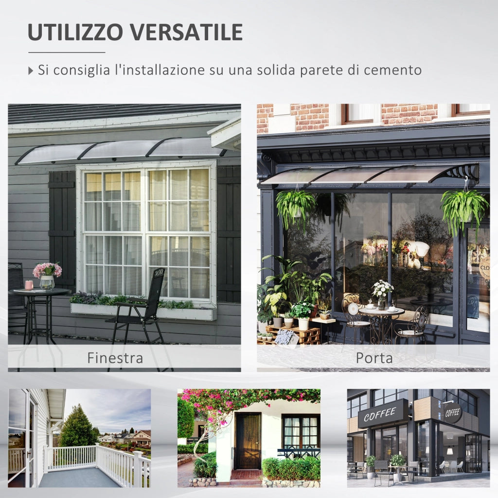 Tettoia in Policarbonato e Alluminio per Balconi 303x96x27 cm Finestre e Porte Nero e Trasparente