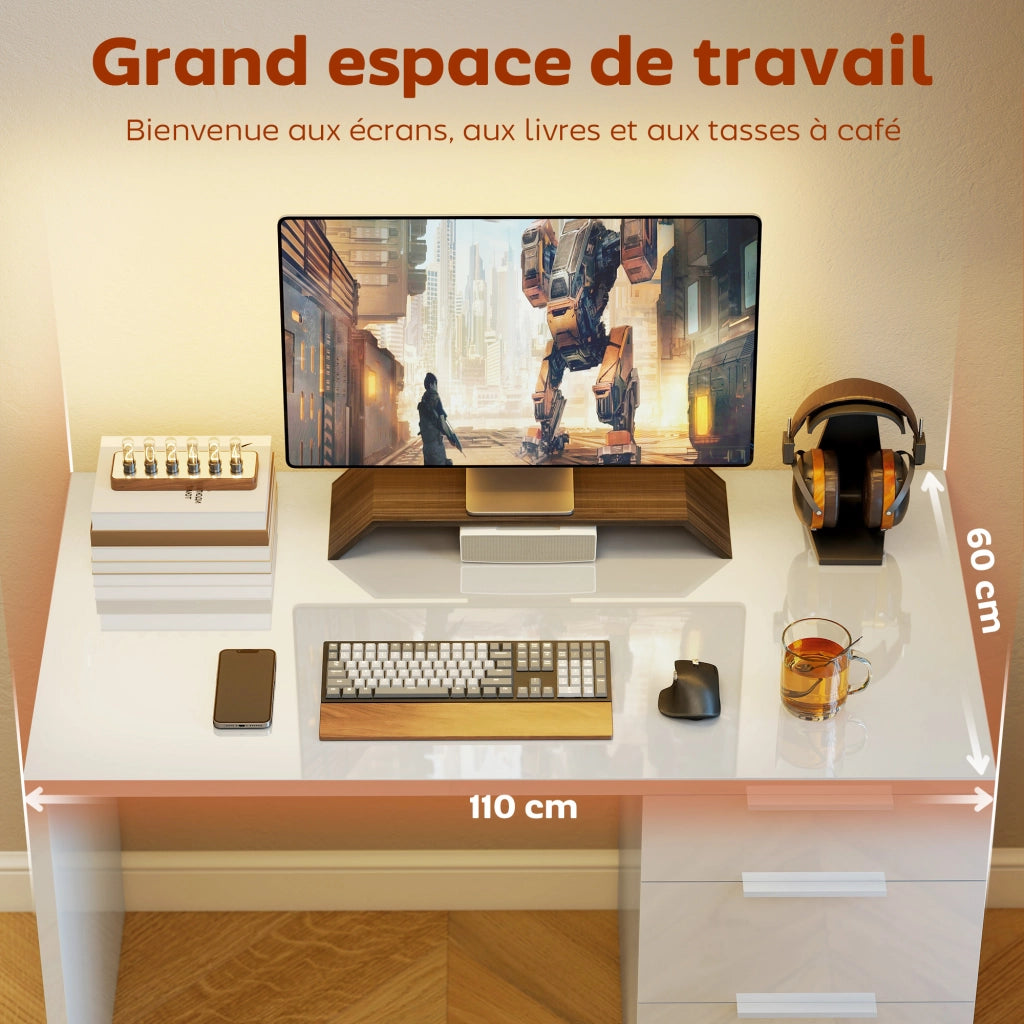 Scrivania computer con cassetti e archiviazione ¨C zephmum ¨C bianco 110x60 cm