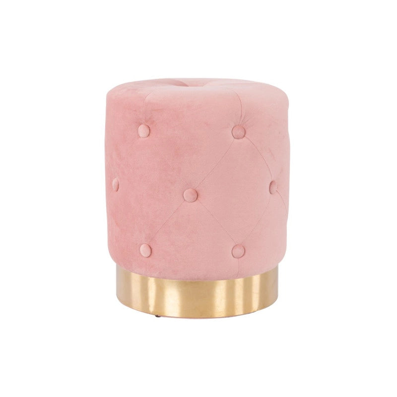 Set di 2 Pouf Anastasia In Velluto Trapuntato Con Base Oro Rosa 35x42