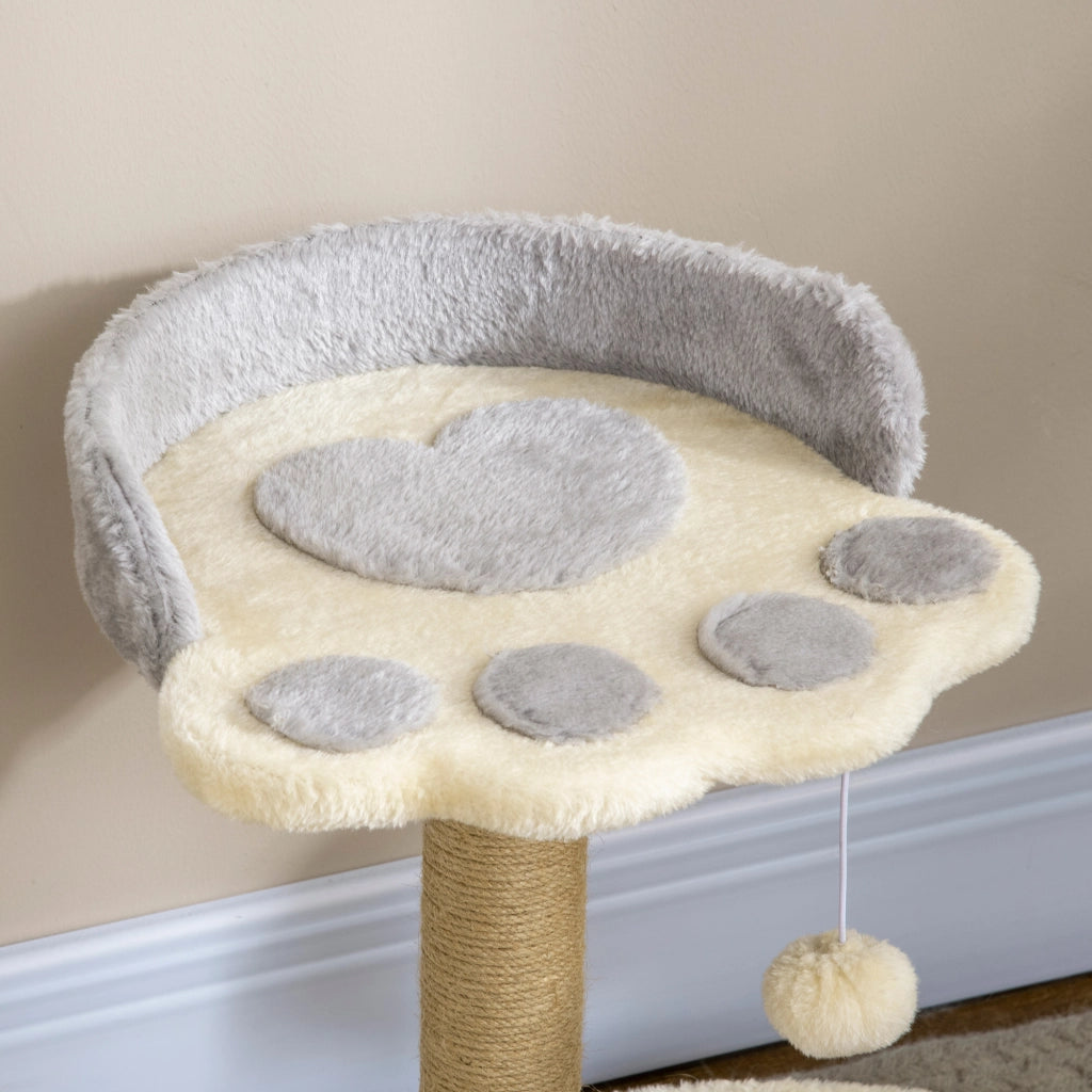 Tiragraffi per Gatti con Lettini, Corda in Juta e Peluche, 41x41x44 cm, Grigio e Beige