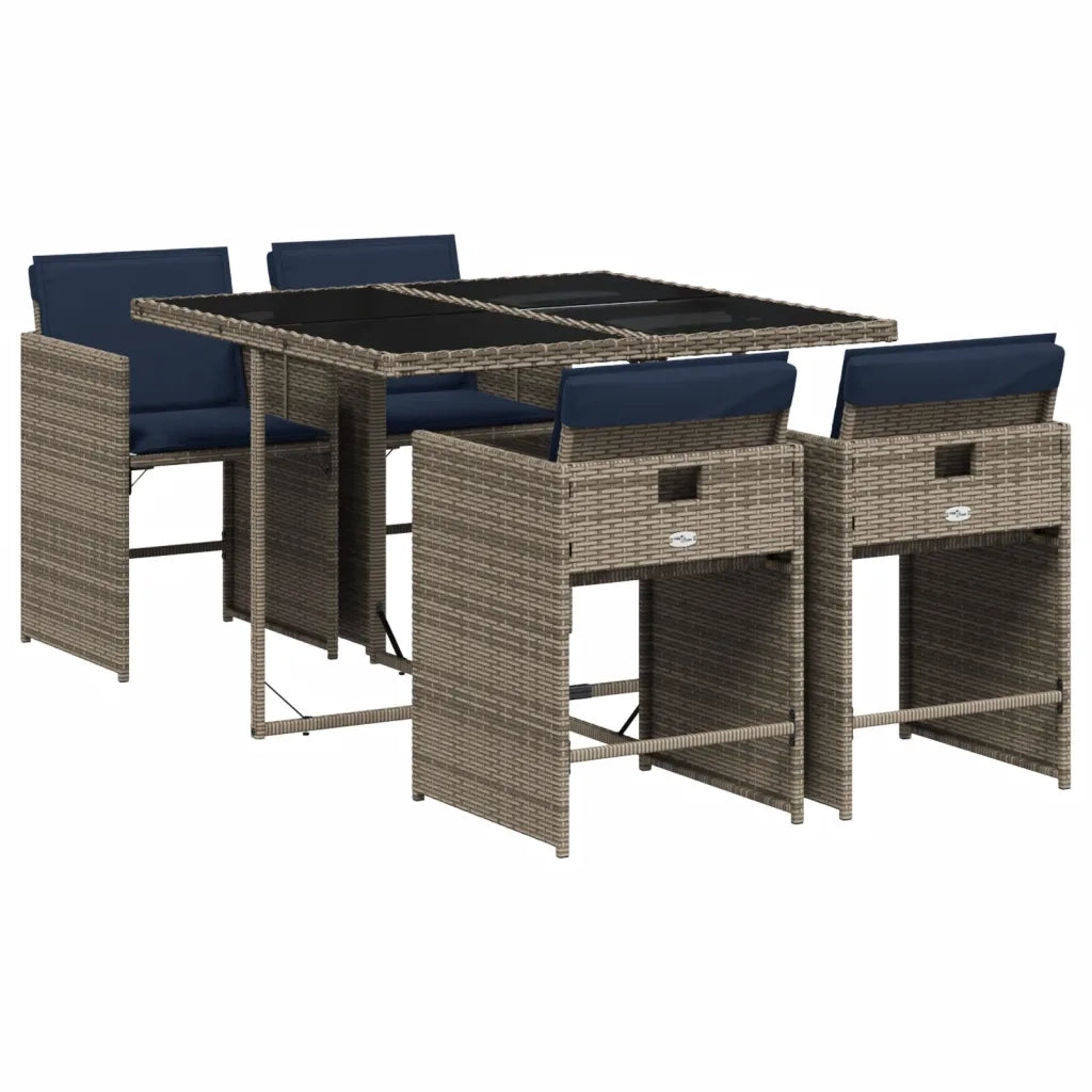 Set da pranzo da giardino da 5 pz con Cuscini in Polyrattan Grigio 3277848