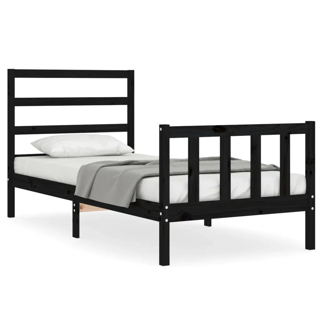 Giroletto con Testiera-Struttura Letto con testiera Nero Small Single in Legno Massello 563491
