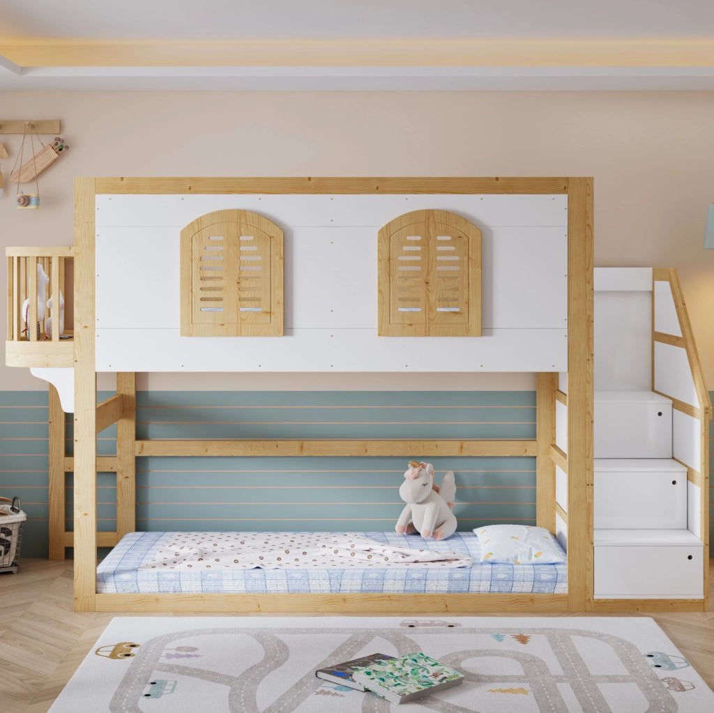 Letto a soppalco per bambini 90x200 cm bianco e naturale