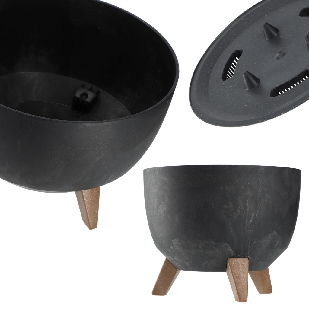 Vaso da fiori KADAX 40 cm con coperchio e piedini in sughero, colore nero.