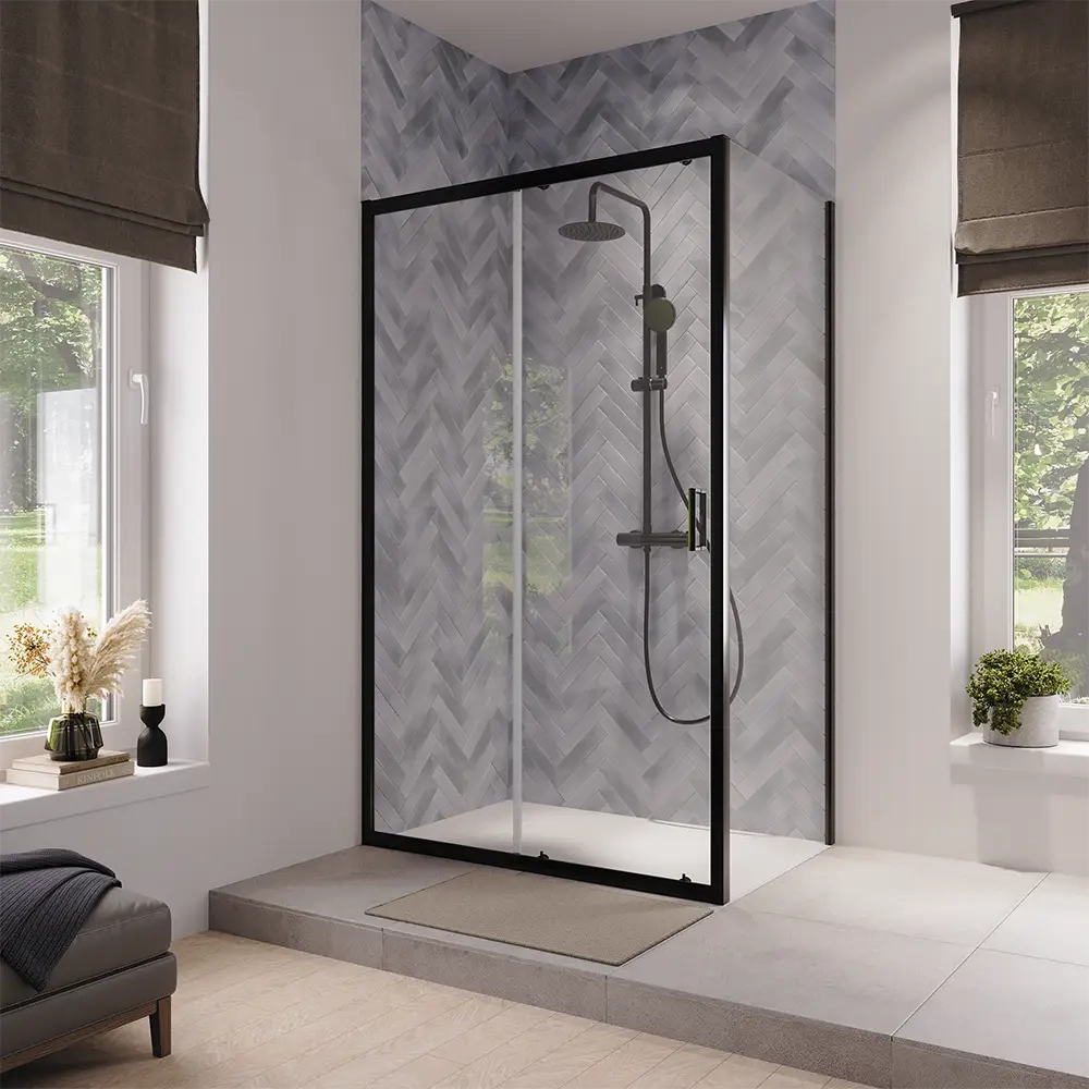 Box doccia 70x140 cm scorrevole vetro 6mm trasparente profili nero opaco | Lipari