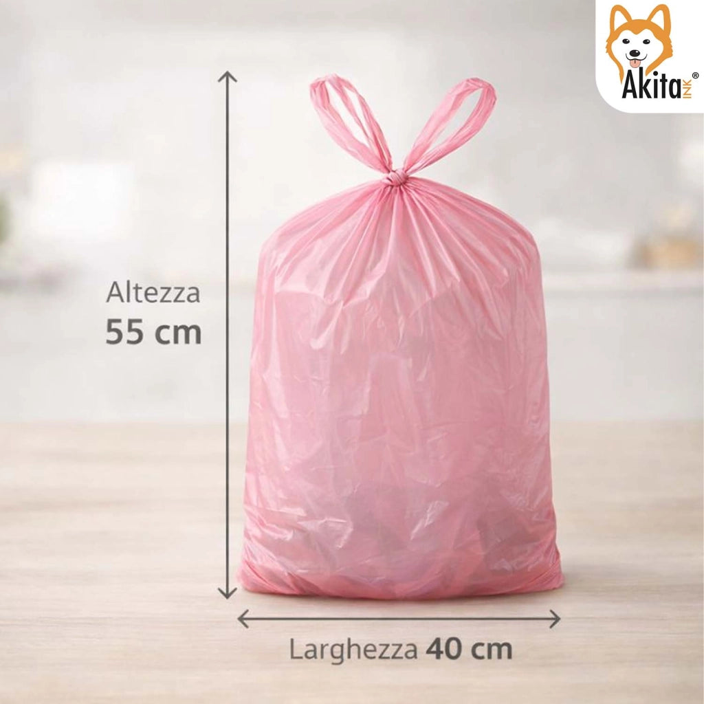 Akitaink 120 Sacchi Nettezza Antiforo Con Manici 40x55 cm Rosa