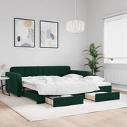 Divano Letto Estraibile Cassetti Verde Scuro 100x200cm Velluto