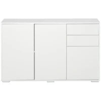 Credenza con 2 Cassetti, Apertura a Spinta, 117 cm x 36 cm x 74 cm, Bianco