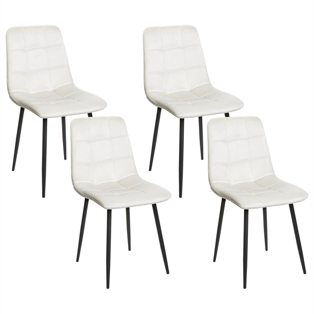Set di 4 sedie da pranzo in velluto grigio bianco sporco gambe in ferro stile moderno