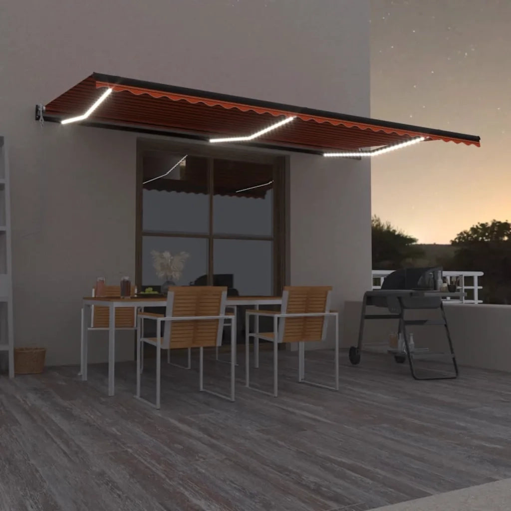Tenda Automatica Sensore Vento e LED 600x300 cm Arancio Marrone