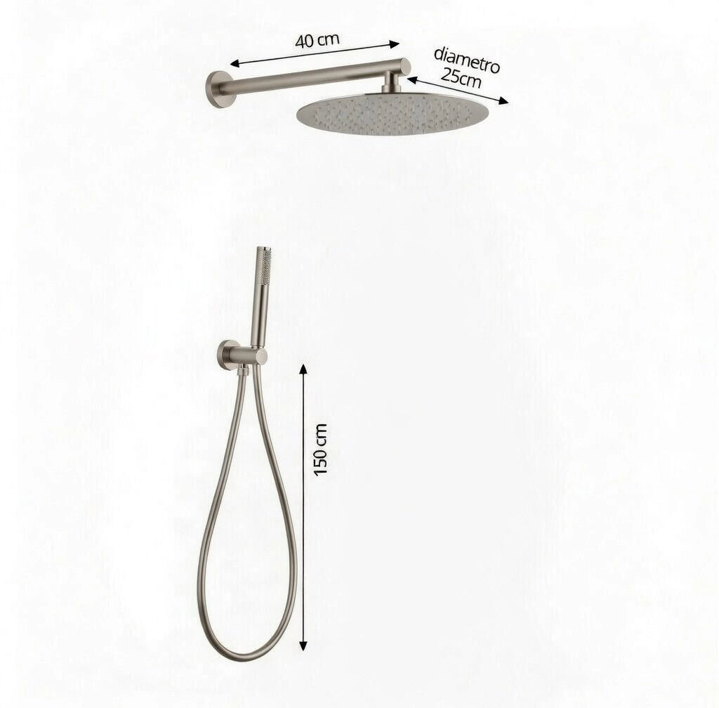 Set doccia completo di soffione tondo diametro 25 cm e set doccetta KZ-1005-2 PERU - Satinato