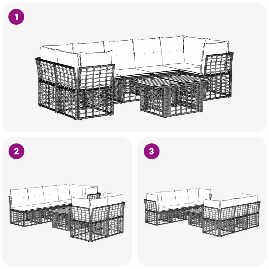 Set Divano da Giardino 8 pz Nero e Grigio scuro polyrattan 3437837
