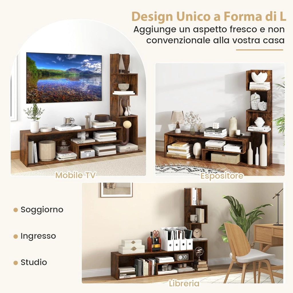 Mobile per TV a Cubi per TV Fino a 50”, Tavolo Console Media con Mensole di Stoccaggio a Forma di L e Scomparti Aperti, Centro di Intrattenimento per Soggiorno, Ingresso (Industriale)
