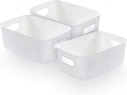 Set di 3 piccoli contenitori in plastica per ufficio, casa o cucina, organizzatore di spazio, contenitori in plastica bianchi per studio, contenitori in plastica per archiviazione, contenitori in plastica per piccole superfici, 20 x 14 x 7,5 cm