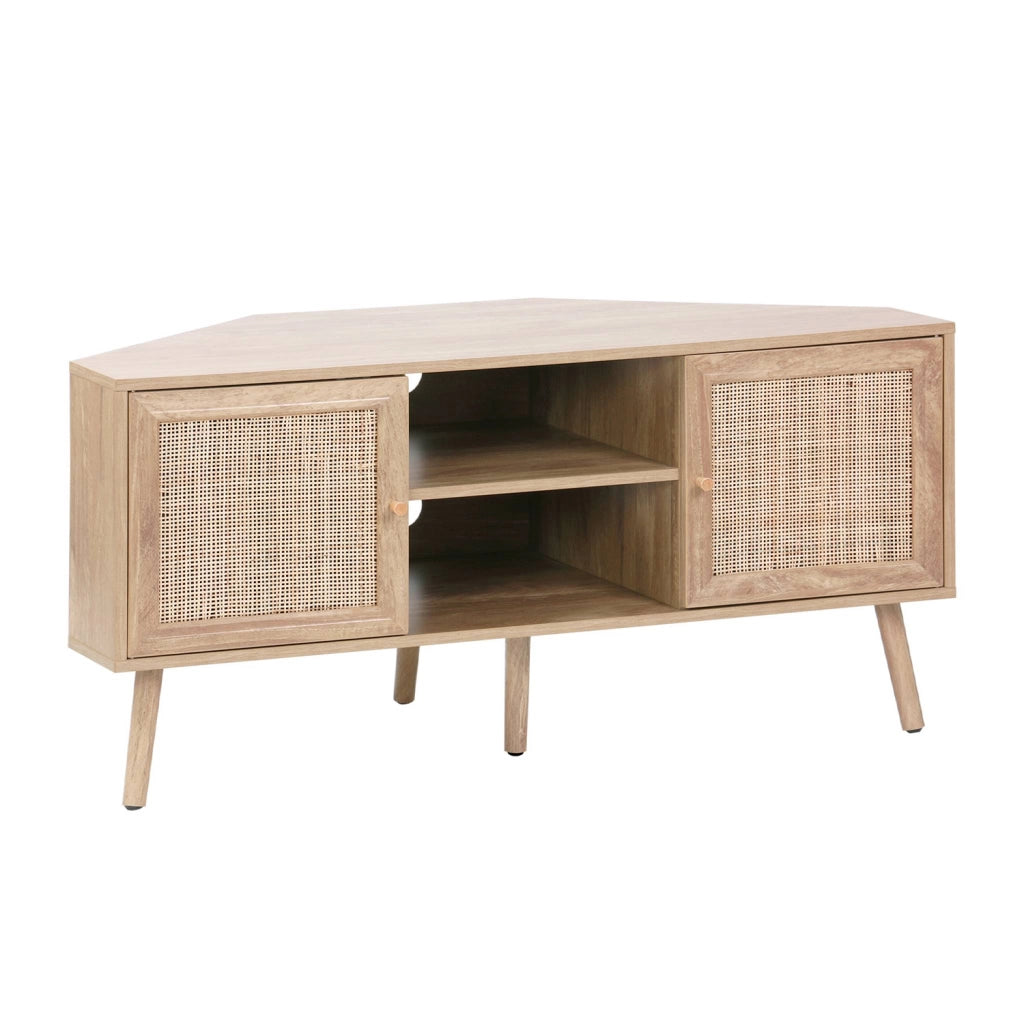 Mobile tv in legno e canna, 2 ante, 1 ripiano, 115cm, marrone naturale