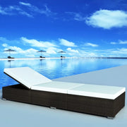 Lettino Prendisole con Cuscino in Polyrattan Marrone 44403