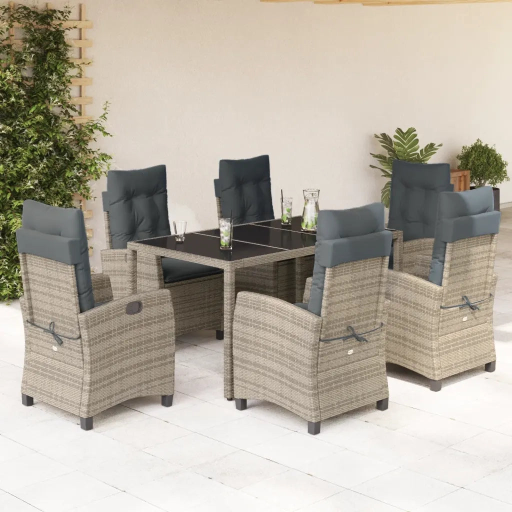 Set da Pranzo da Giardino 7 pz con Cuscini in Polyrattan Grigiocod mxl 87051