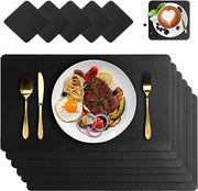 Tavoliere da Cucina e Sala da Pranzo in Pelle Resine Lavabili - Set da 4 - Neri 45 x 30 cm