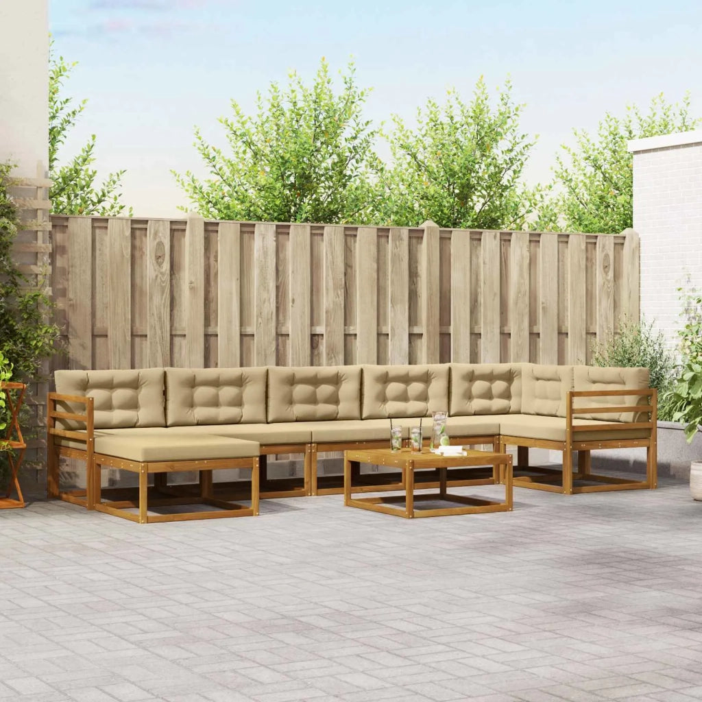 Set di divani da esterno con cuscino 8 pcs Naturale e Beige